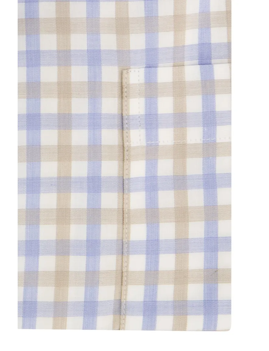 Katoenen Paul & Shark beige/blauw geruit overhemd wijde fit