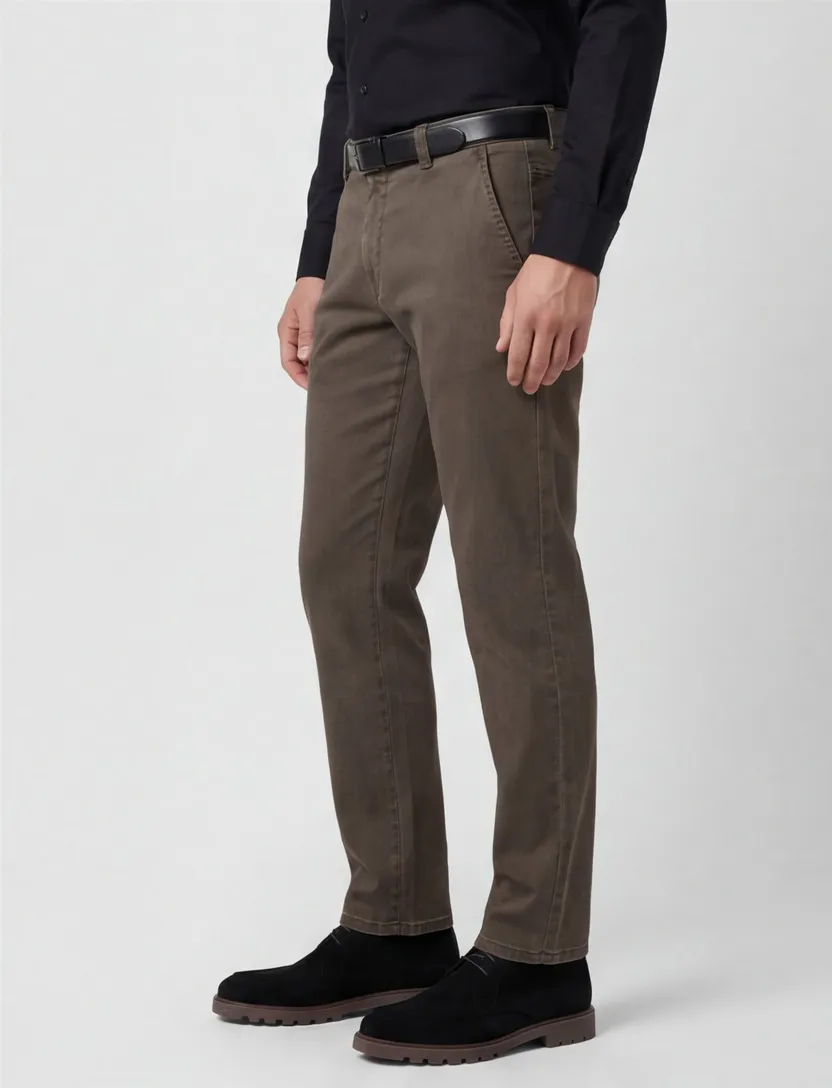 Meyer chino Rio bruin effen katoen