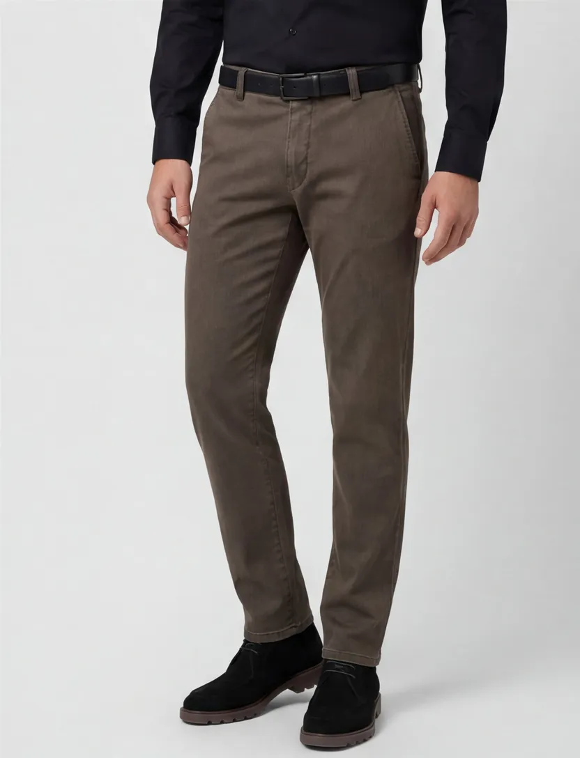 Meyer chino Rio bruin effen katoen