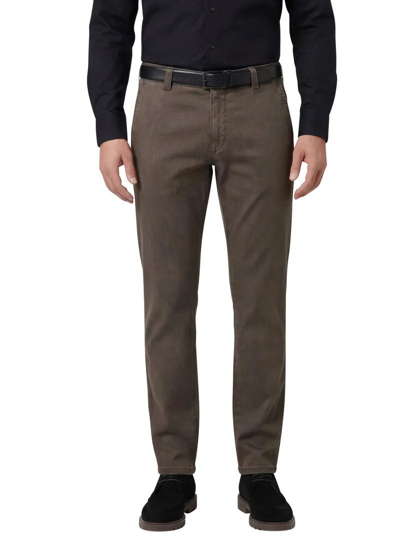 Meyer chino Rio bruin effen katoen