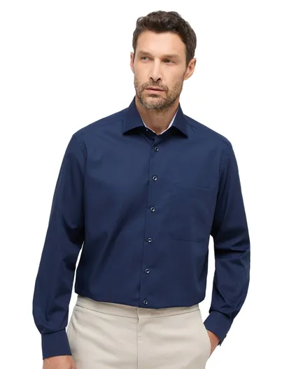 Eterna Eterna overhemd donkerblauw katoen comfort fit