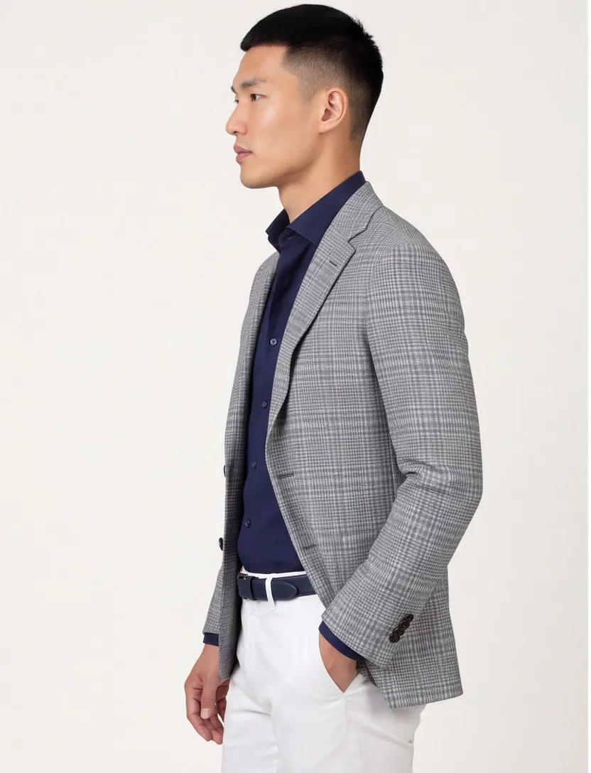 zijden Corneliani colbert grijs geruit normale fit