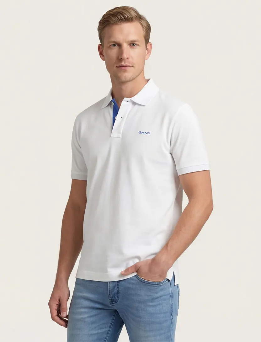 Katoenen Gant polo effen wit normale fit