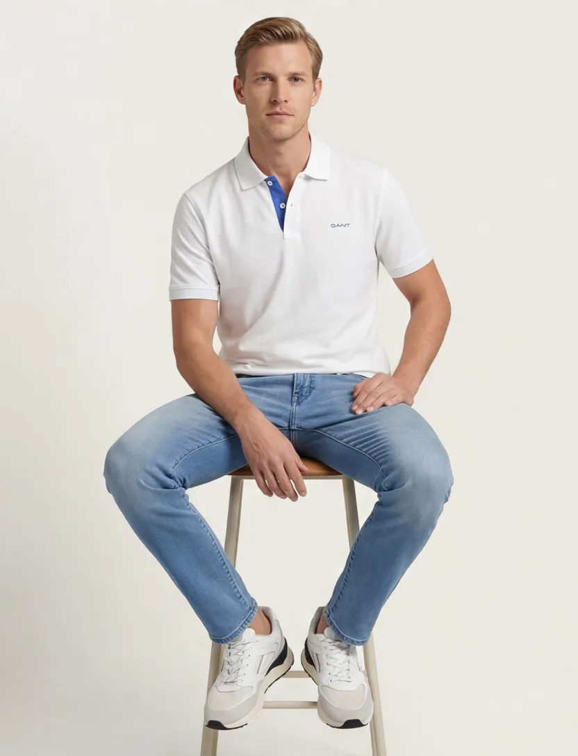 Katoenen Gant polo effen wit normale fit