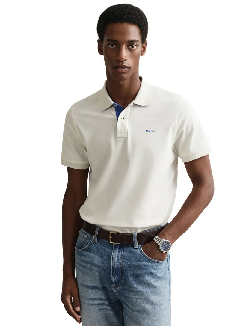 Katoenen Gant polo effen wit normale fit