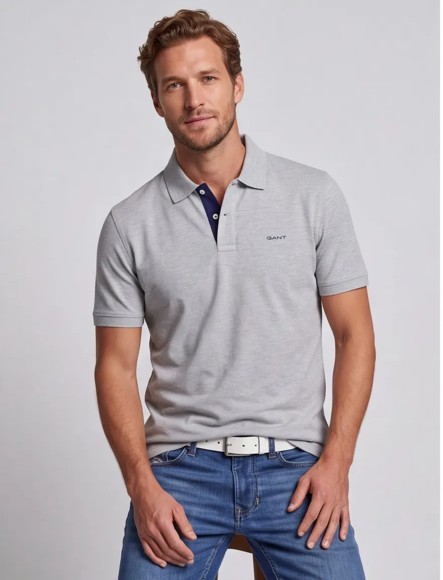 Gant polo slim fit grijs gemêleerd katoen