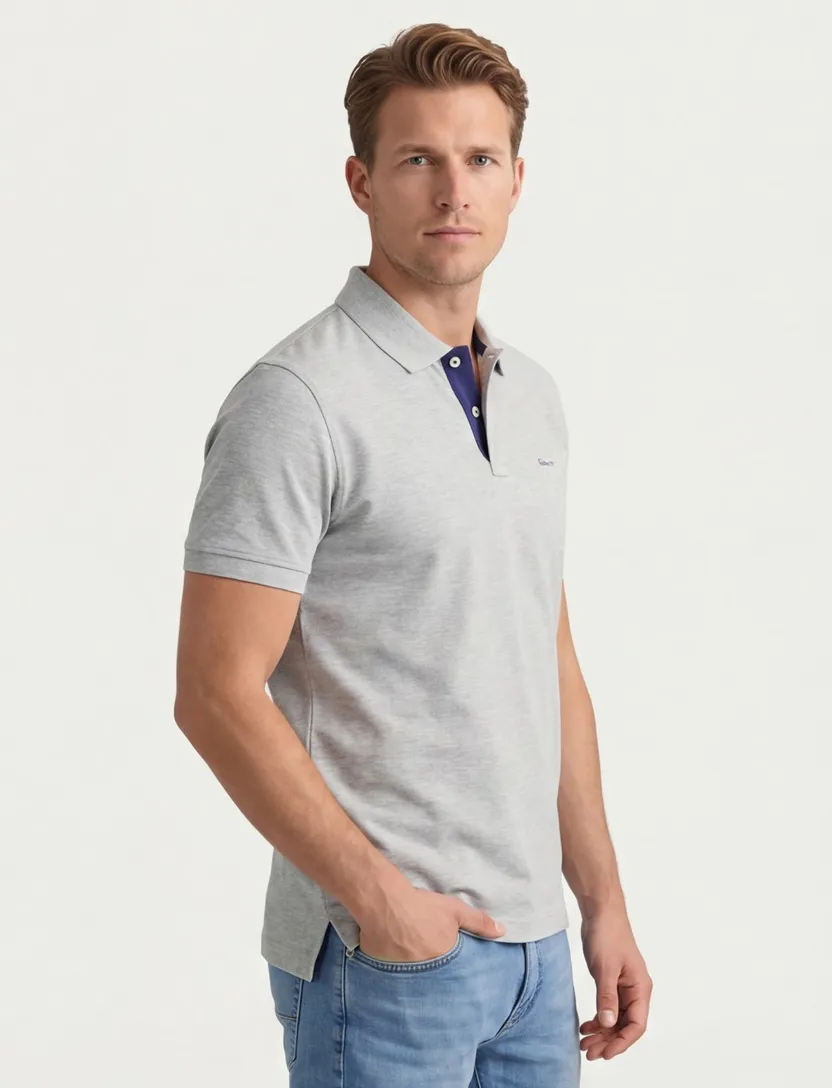 Gant slim fit grijze polo gemeleerd