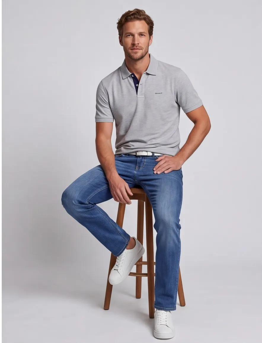 Gant polo slim fit grijs gemêleerd katoen
