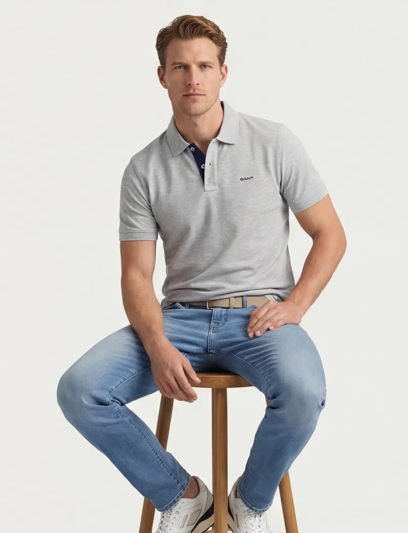 Gant slim fit grijze polo gemeleerd