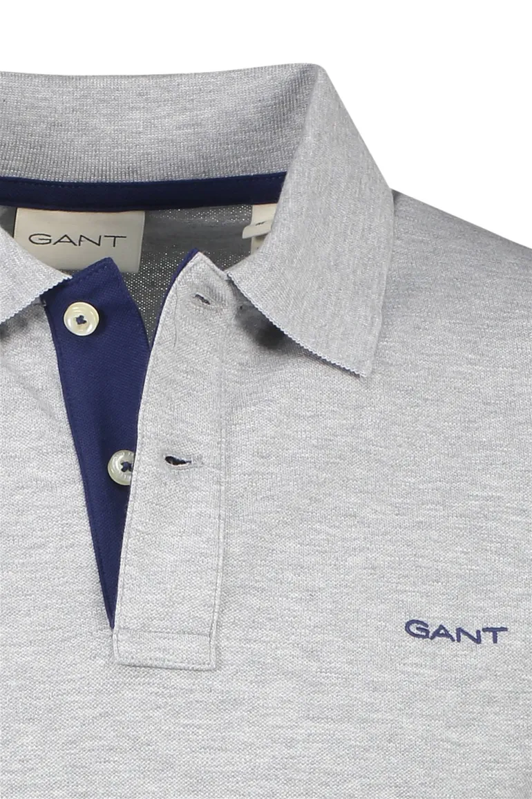 Gant polo slim fit grijs gemêleerd katoen