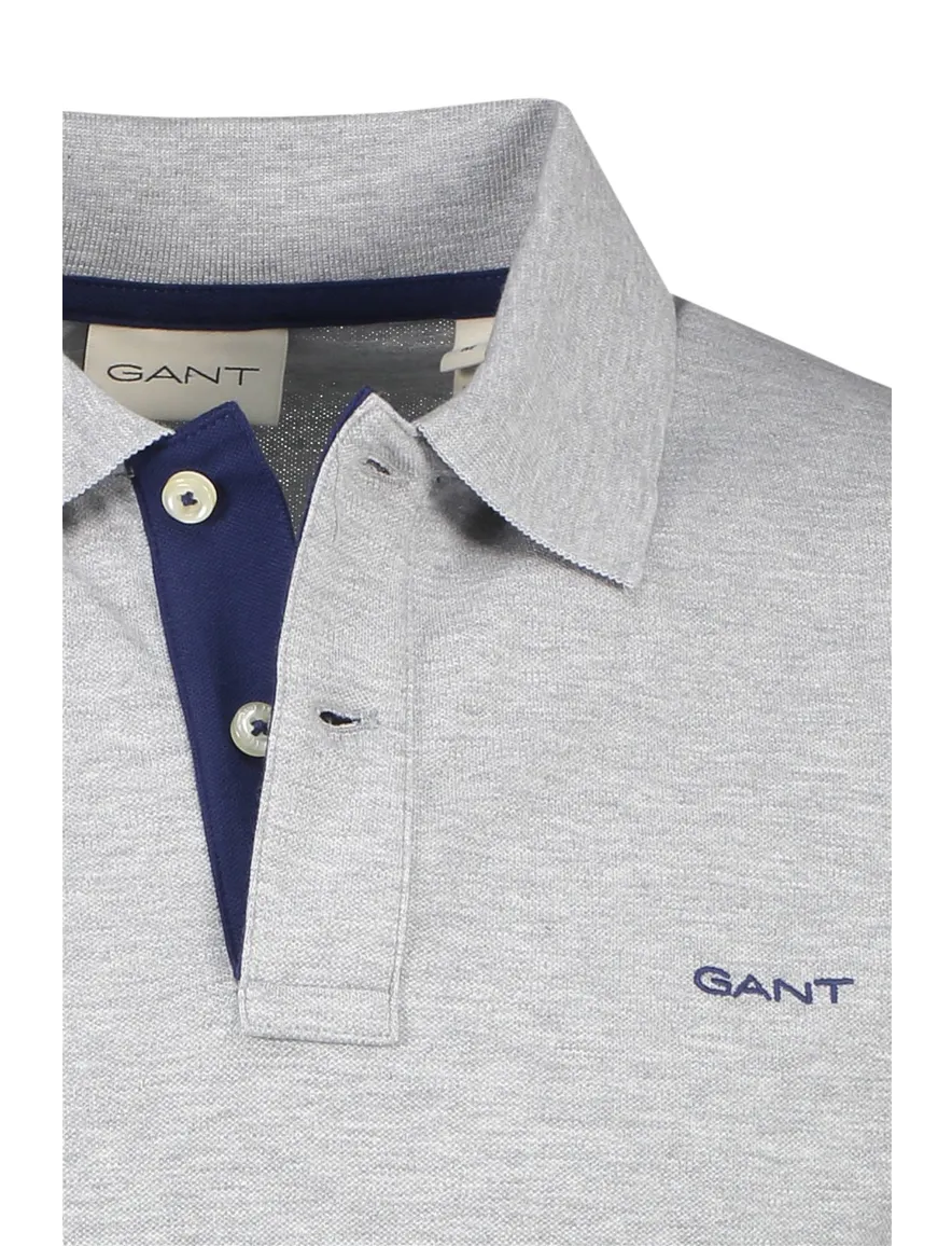Gant polo slim fit grijs gemêleerd katoen