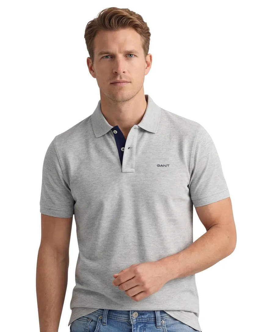 Gant slim fit grijze polo gemeleerd