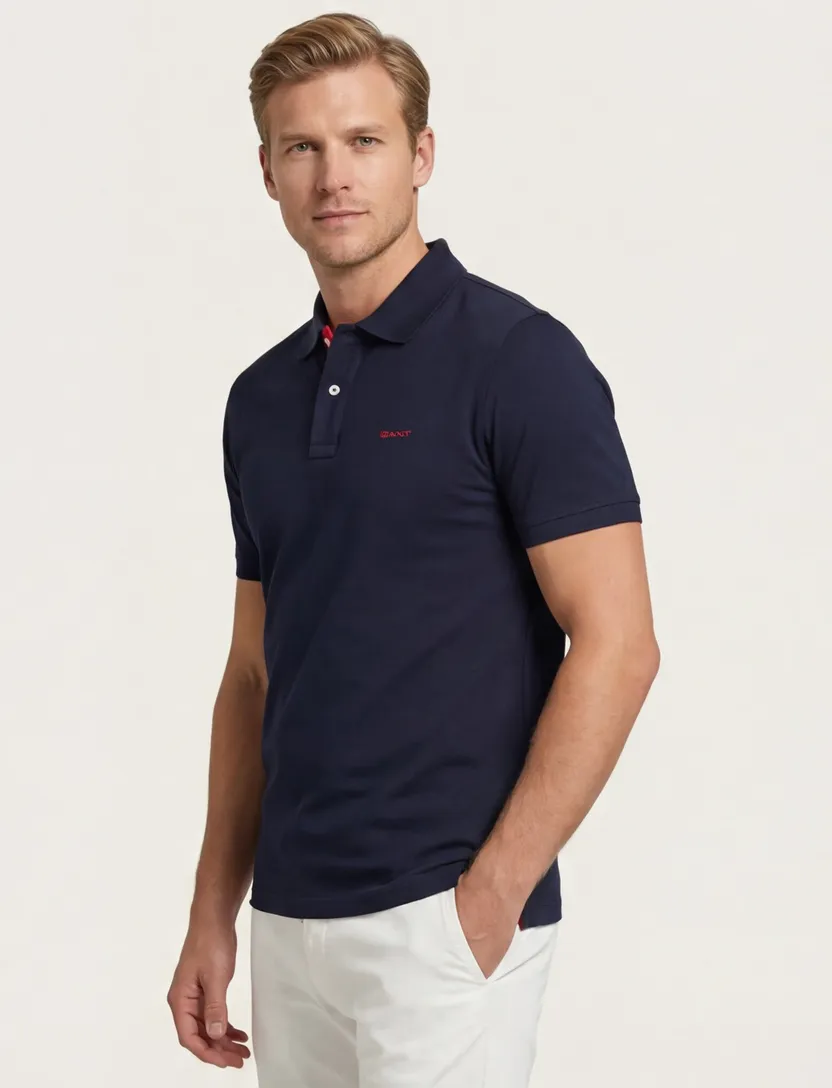 Gant polo slim fit donkerblauw effen