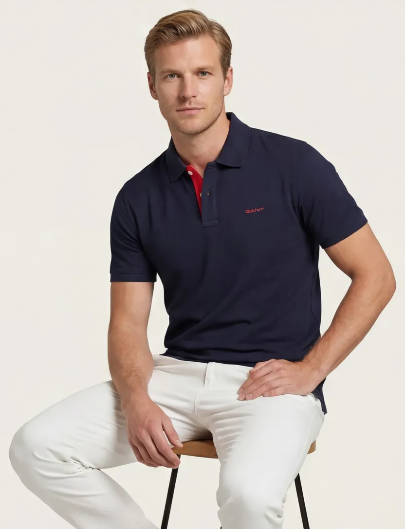 Gant polo slim fit donkerblauw effen