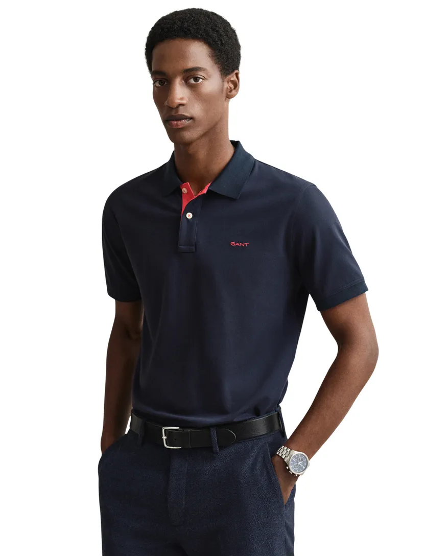 Gant polo slim fit donkerblauw effen