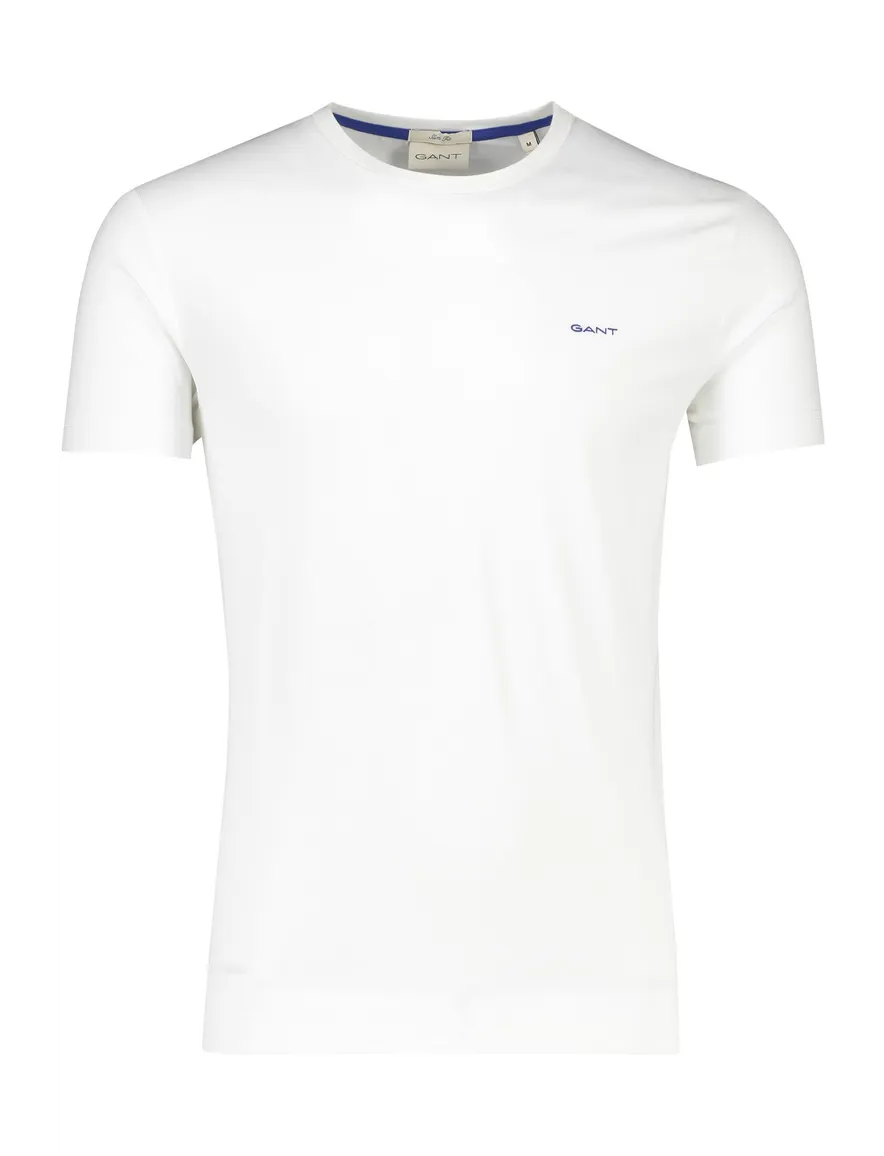 Gant t-shirt wit effen katoen ronde hals blauw logo