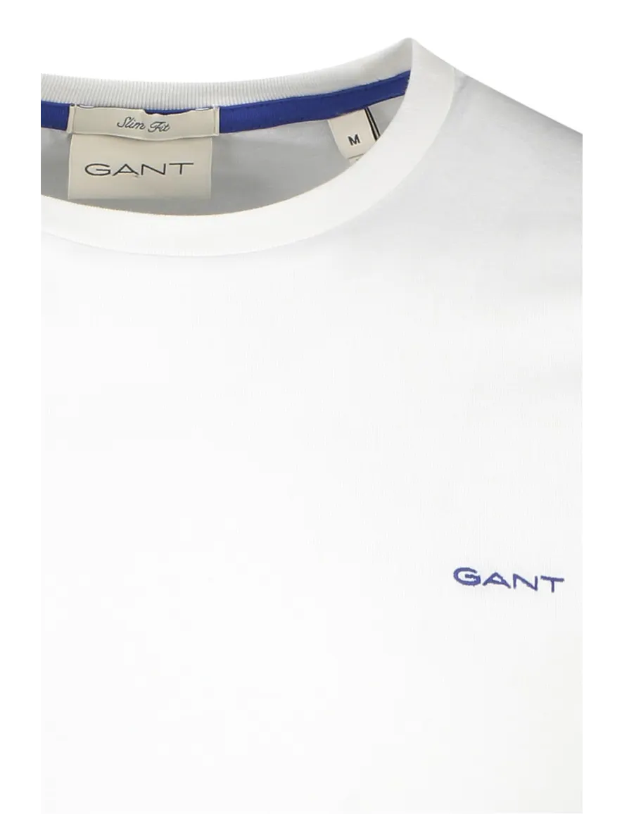 Gant t-shirt wit effen katoen ronde hals blauw logo