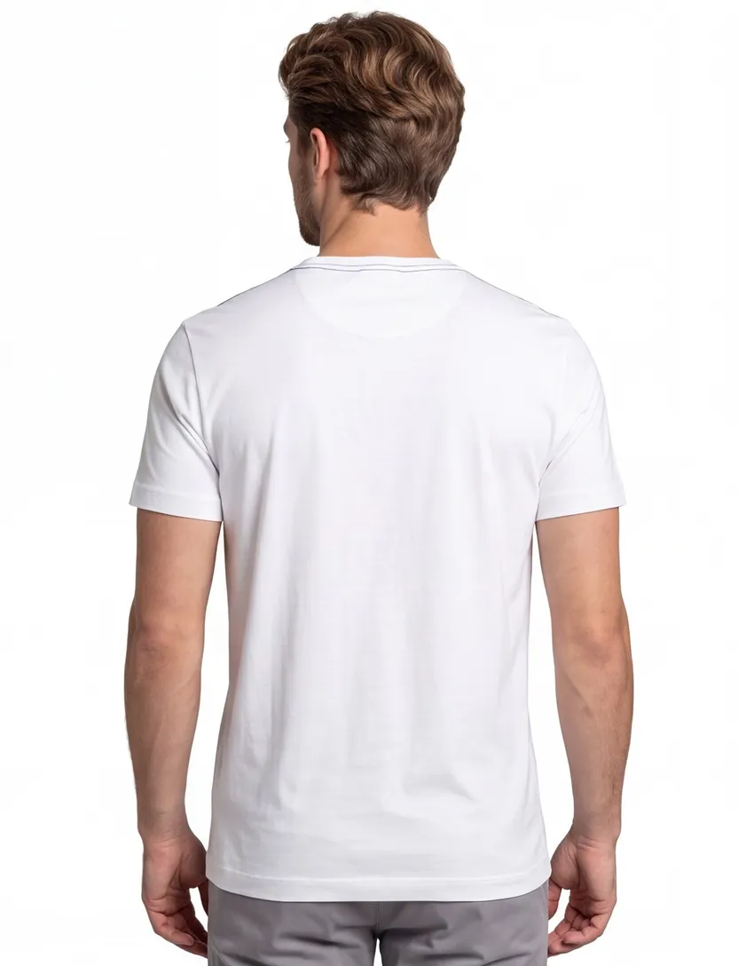 Gant t-shirt wit effen katoen ronde hals blauw logo