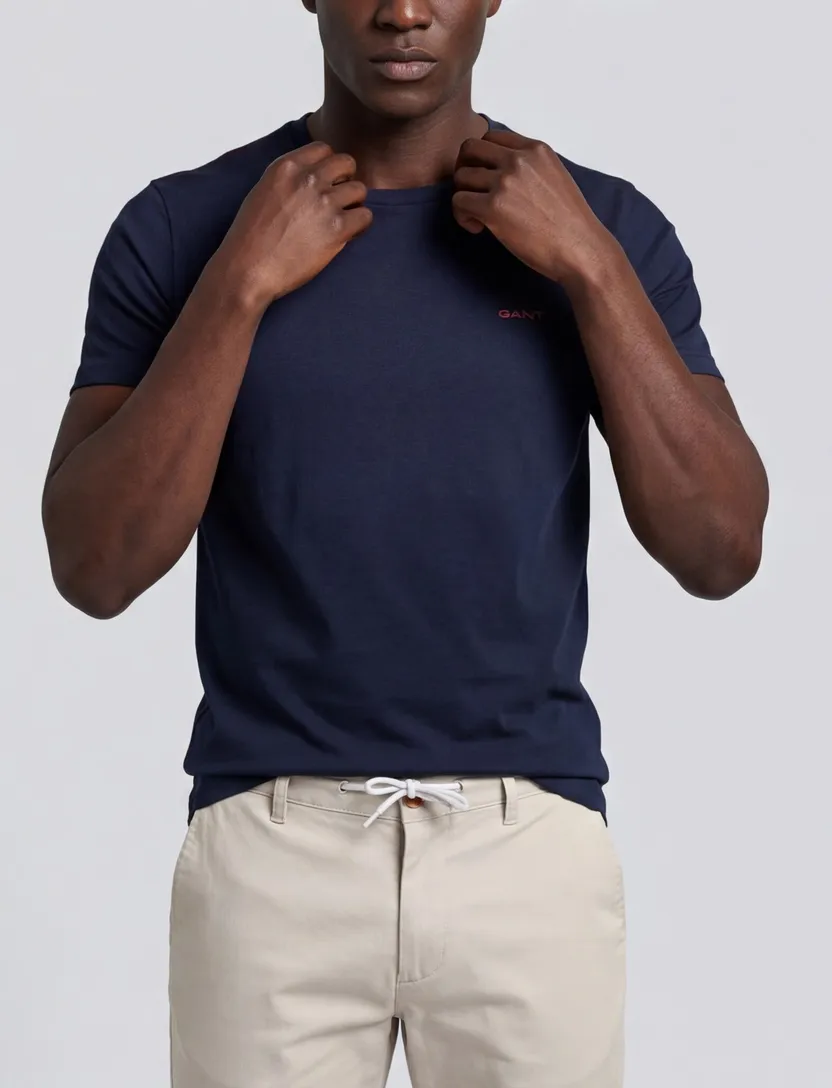 Gant t-shirt donkerblauw katoen effen rood logo