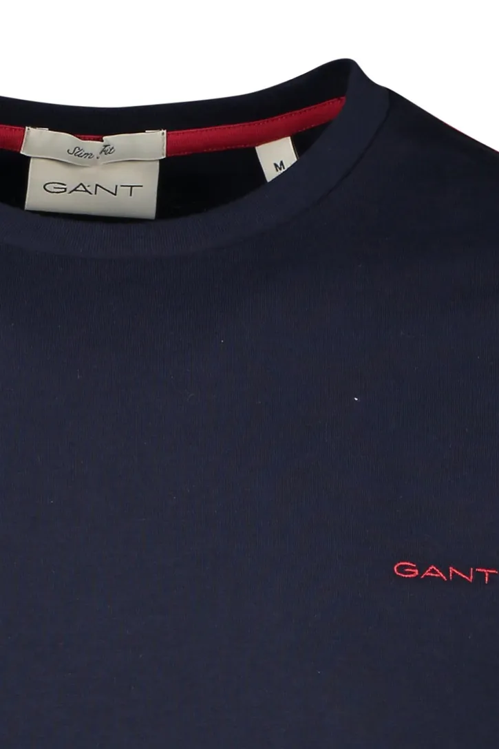Gant t-shirt donkerblauw katoen effen rood logo