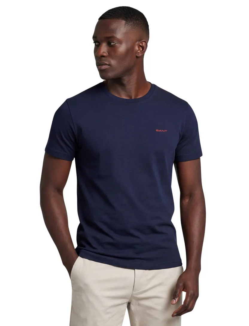 Gant t-shirt donkerblauw katoen effen rood logo
