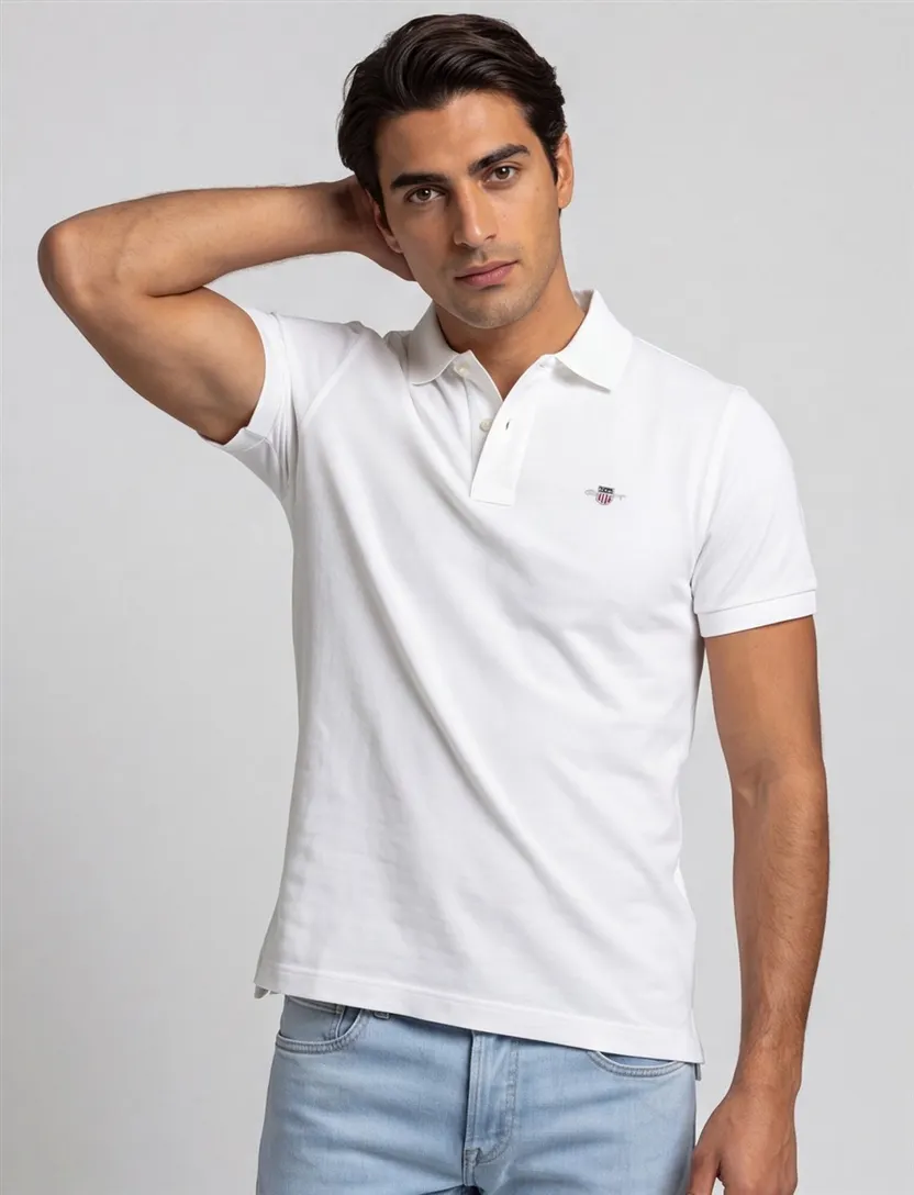 Gant polo wit effen katoen
