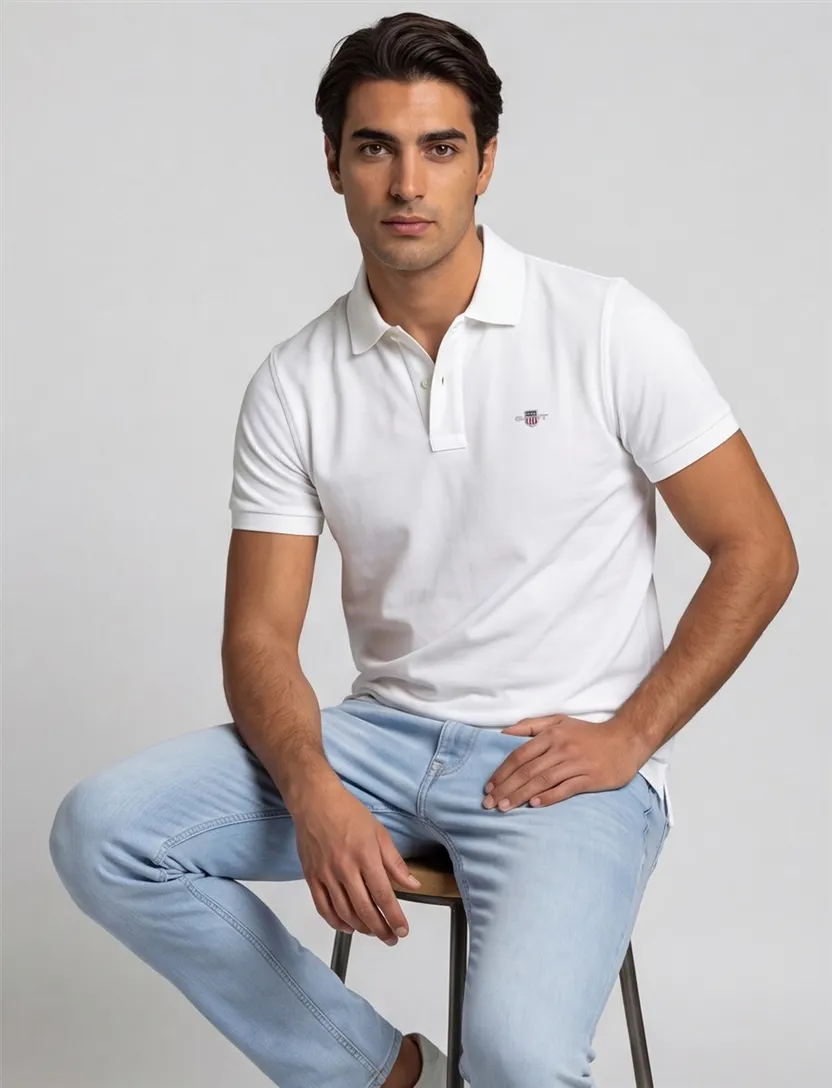 Gant polo wit effen katoen