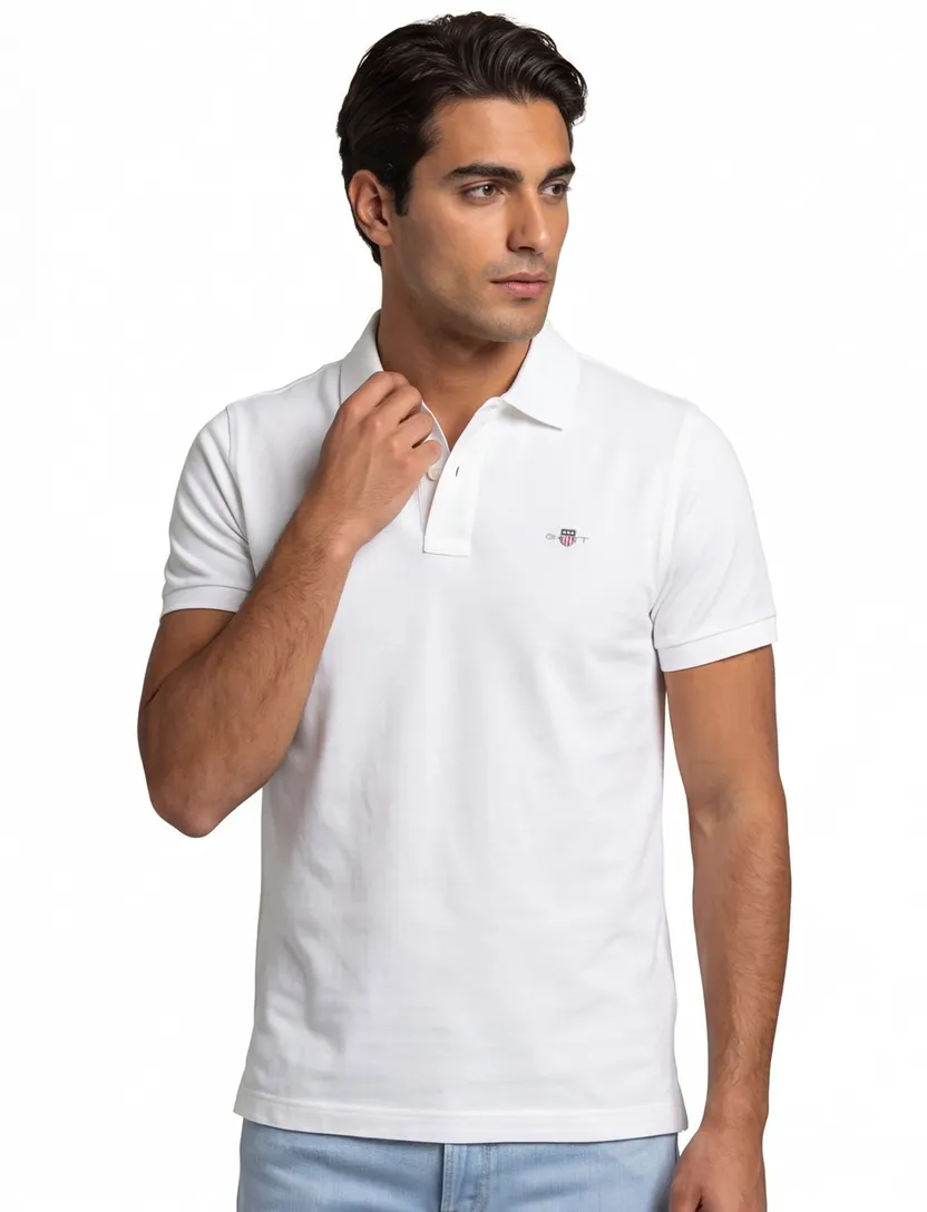Gant polo wit effen katoen