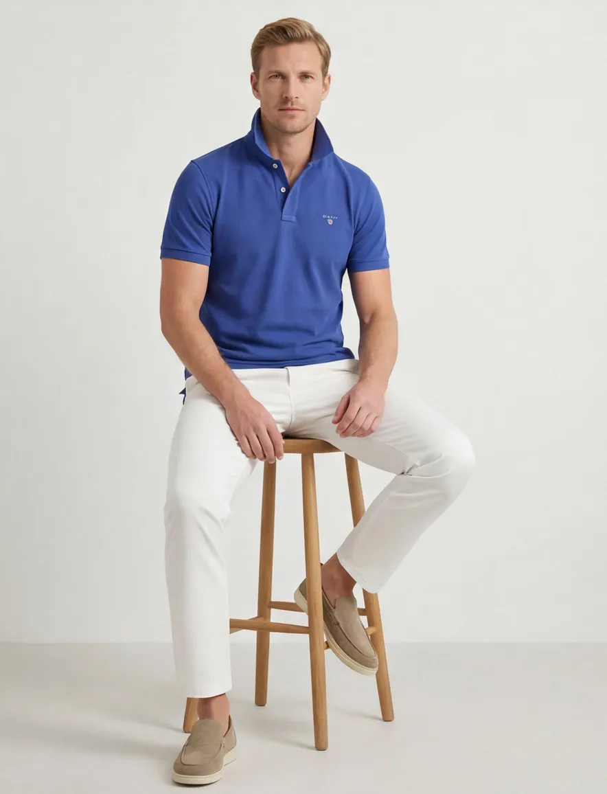 Gant katoenen polo regular fit blauw 2-knoops