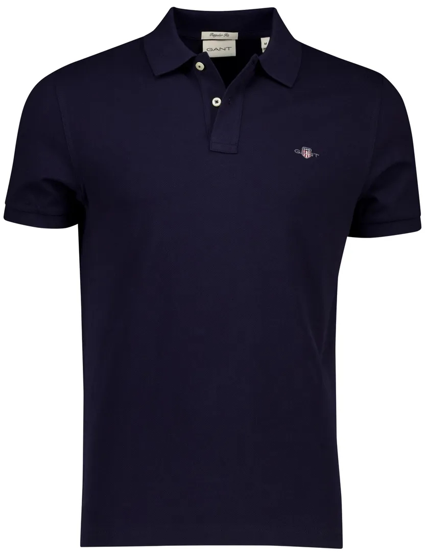 Gant polo donkerblauw effen katoen