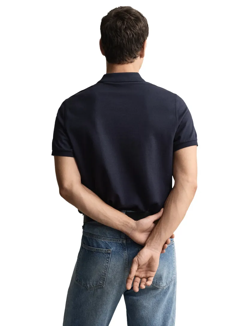 Gant polo donkerblauw effen katoen