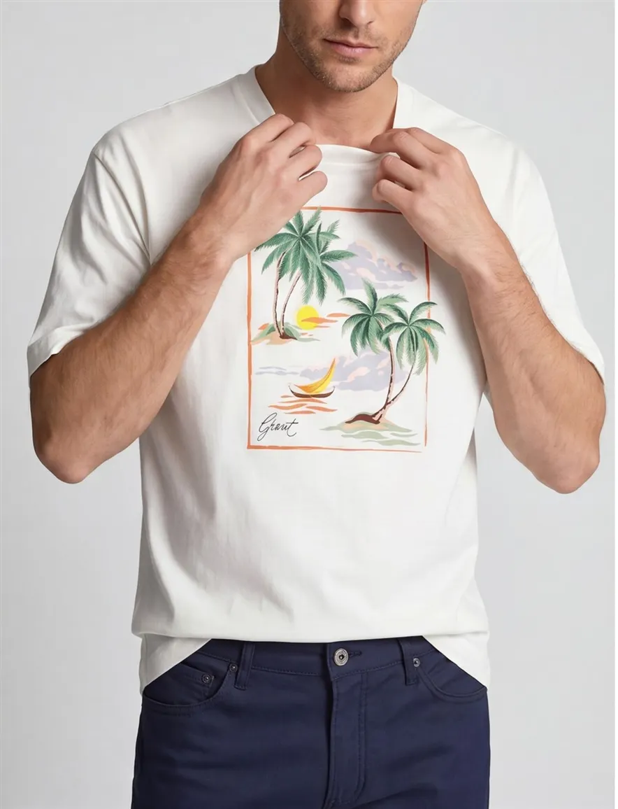 Gant t-shirt wit opdruk Hawaii katoen normale fit