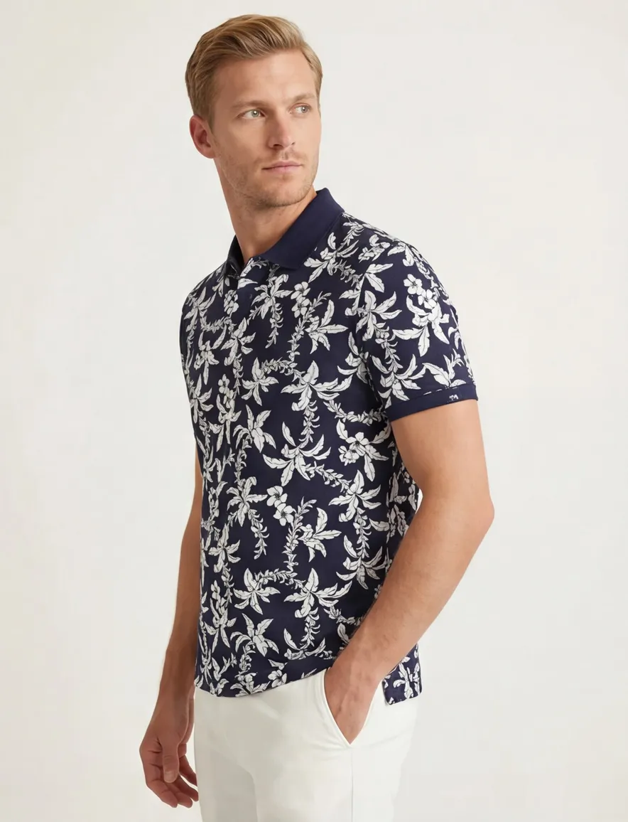 Gant polo donkerblauw wit geprint katoen normale fit