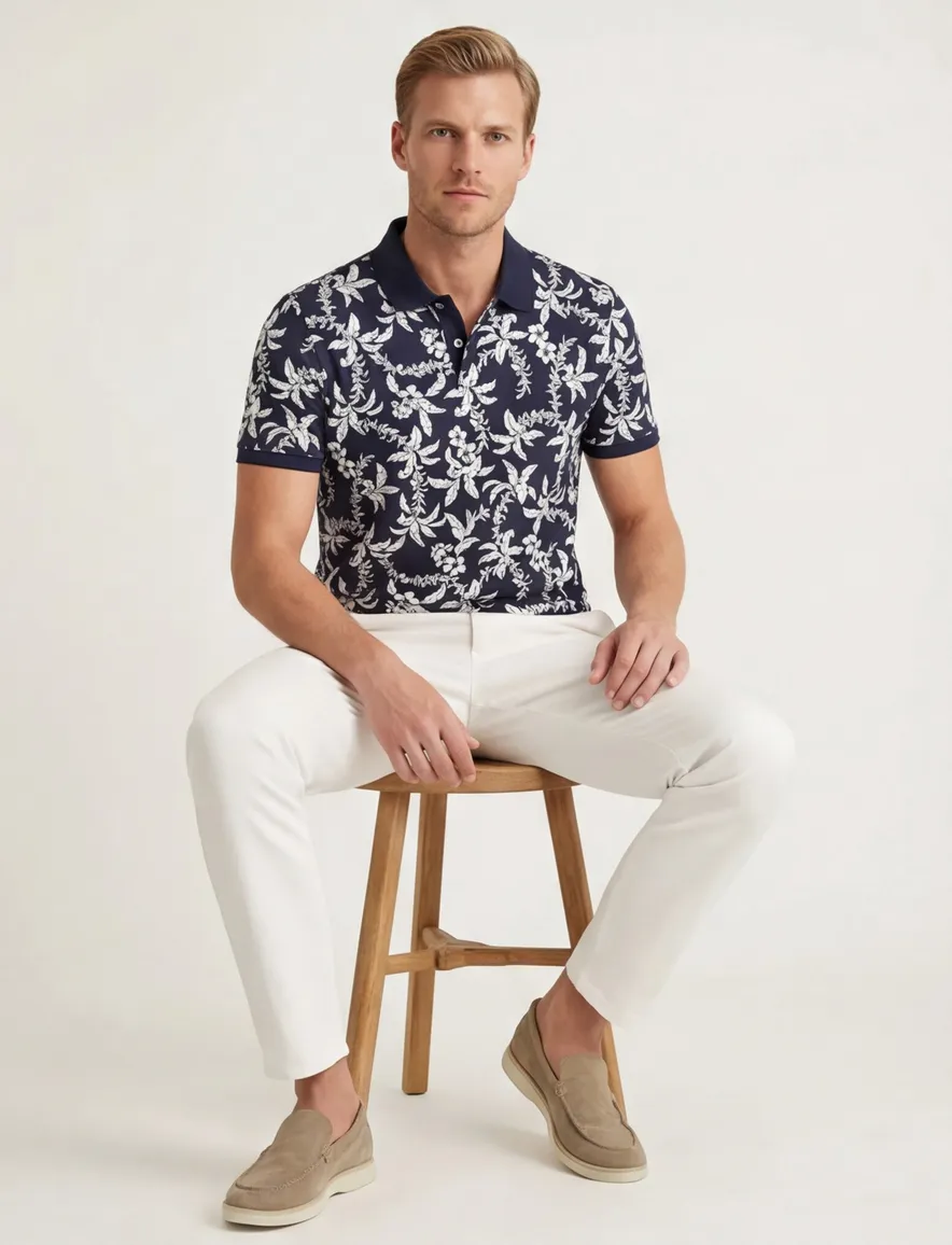 Gant polo donkerblauw wit geprint katoen normale fit