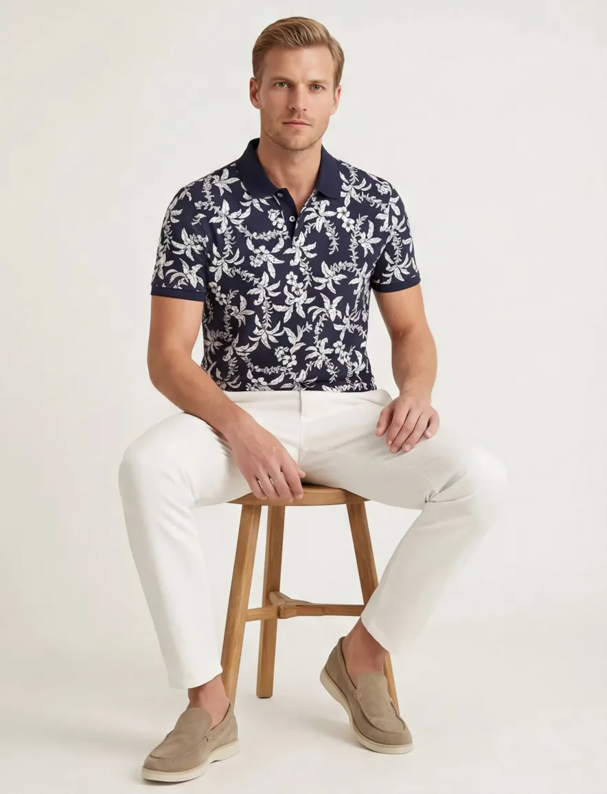 Gant polo donkerblauw wit geprint katoen normale fit