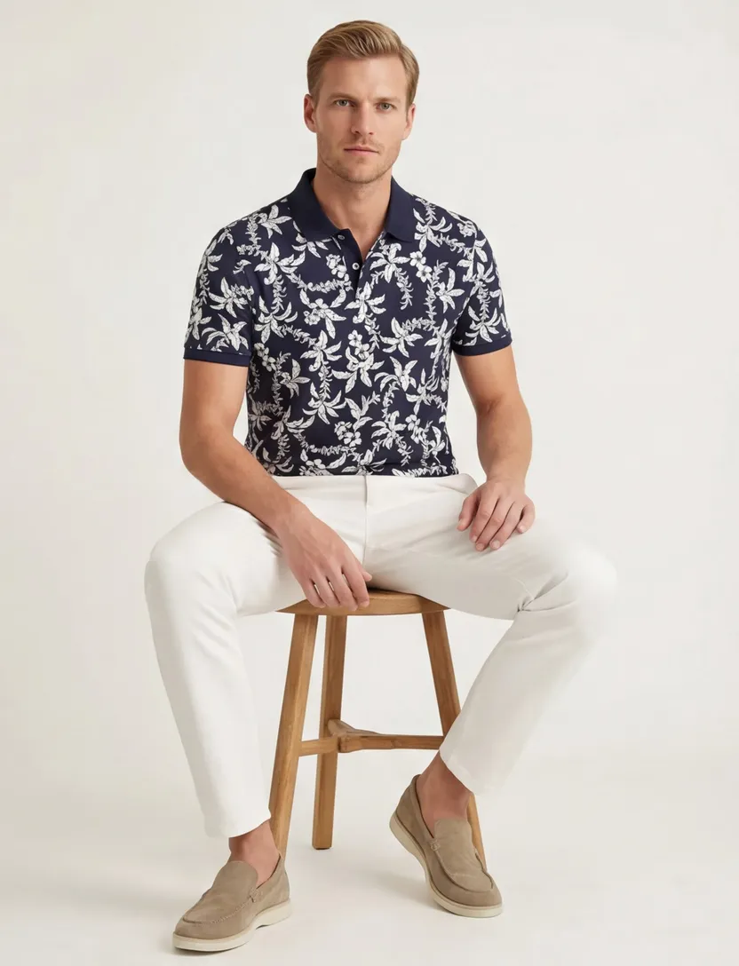Katoenen Gant polo normale fit donkerblauw geprint