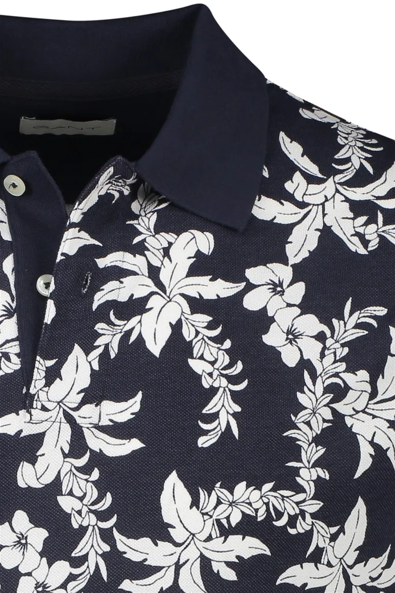 Gant polo donkerblauw wit geprint katoen normale fit