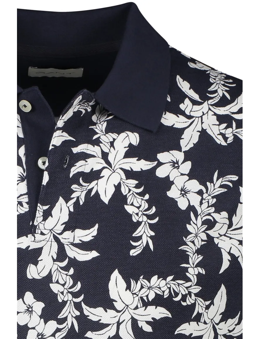 Gant polo donkerblauw wit geprint katoen normale fit