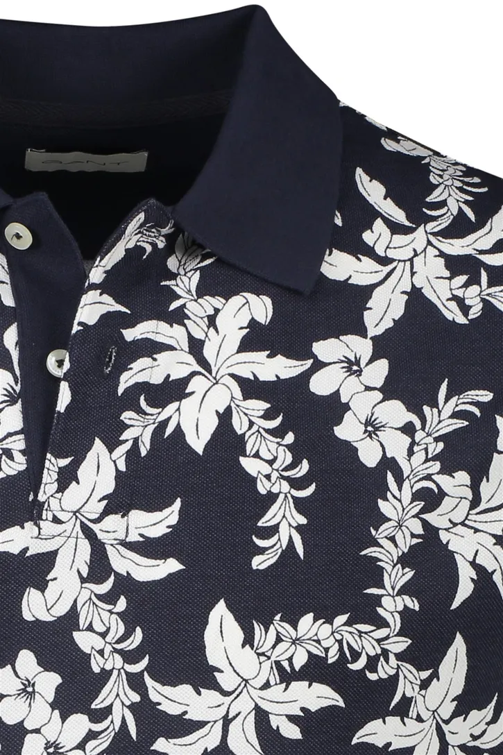 Katoenen Gant polo normale fit donkerblauw geprint