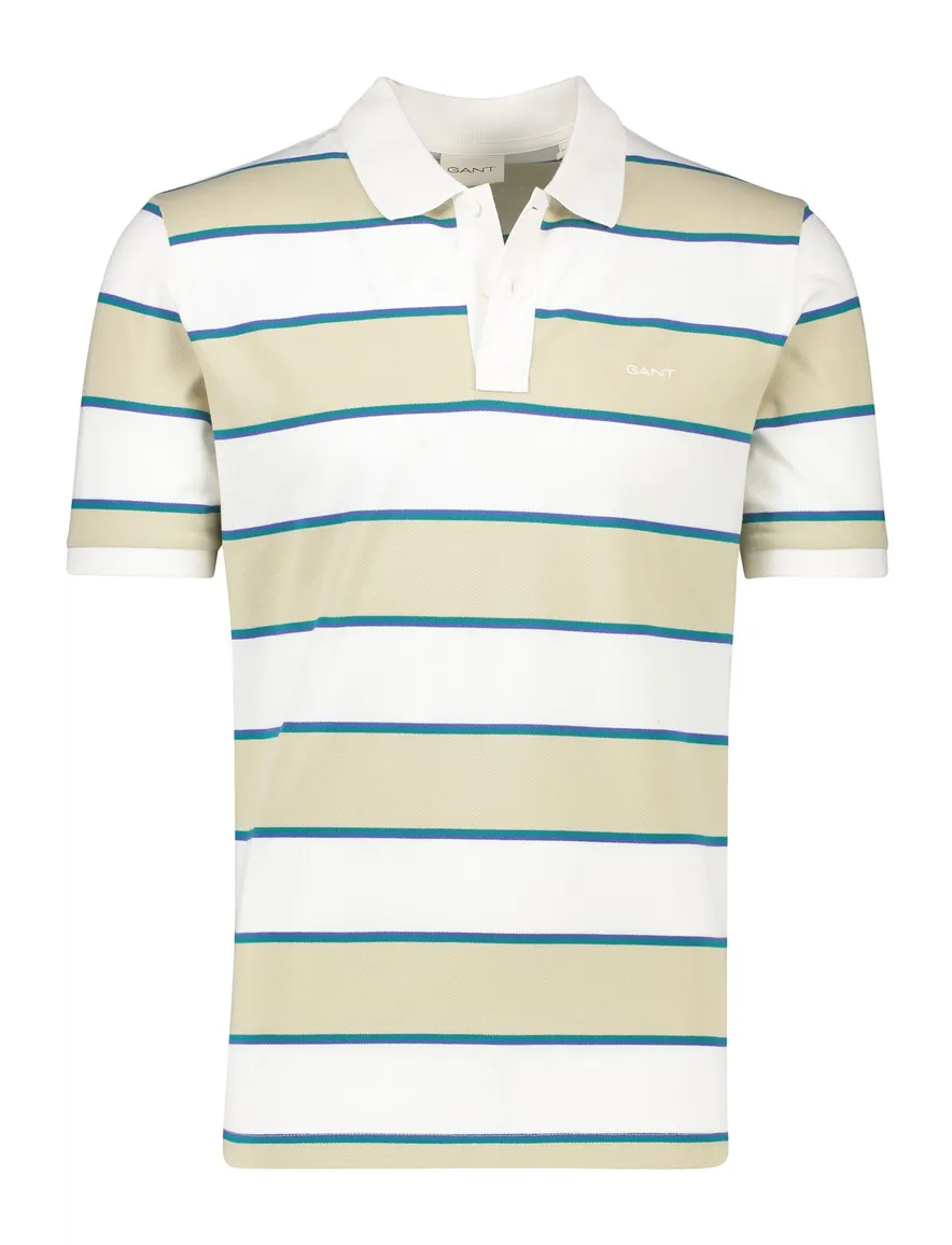 Gant polo katoen beige gestreept normale fit korte mouw 2-knoops