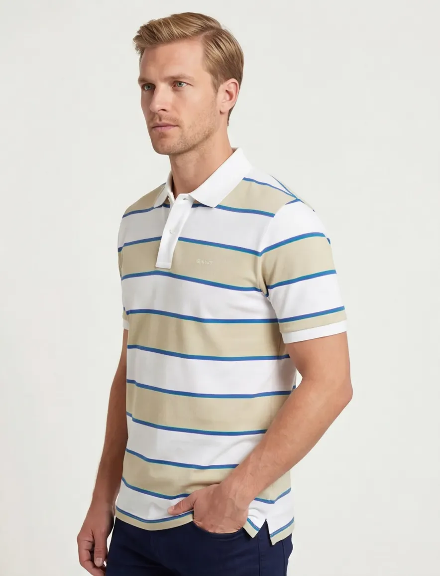Gant polo katoen beige gestreept normale fit korte mouw 2-knoops