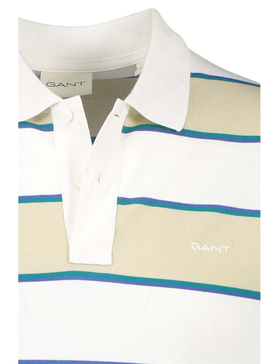 Gant polo katoen beige gestreept normale fit korte mouw 2-knoops
