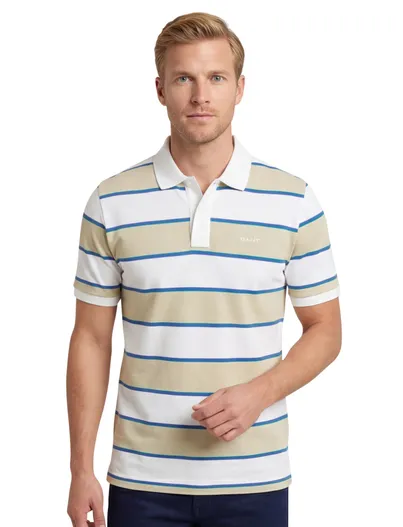 Gant Gant polo katoen beige gestreept normale fit korte mouw 2-knoops