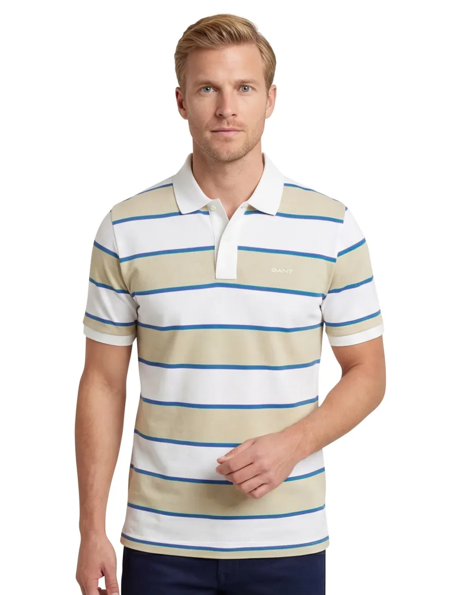Gant polo katoen beige gestreept normale fit korte mouw 2-knoops