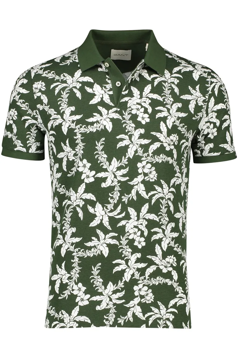 Gant polo donkergroen bladeren print