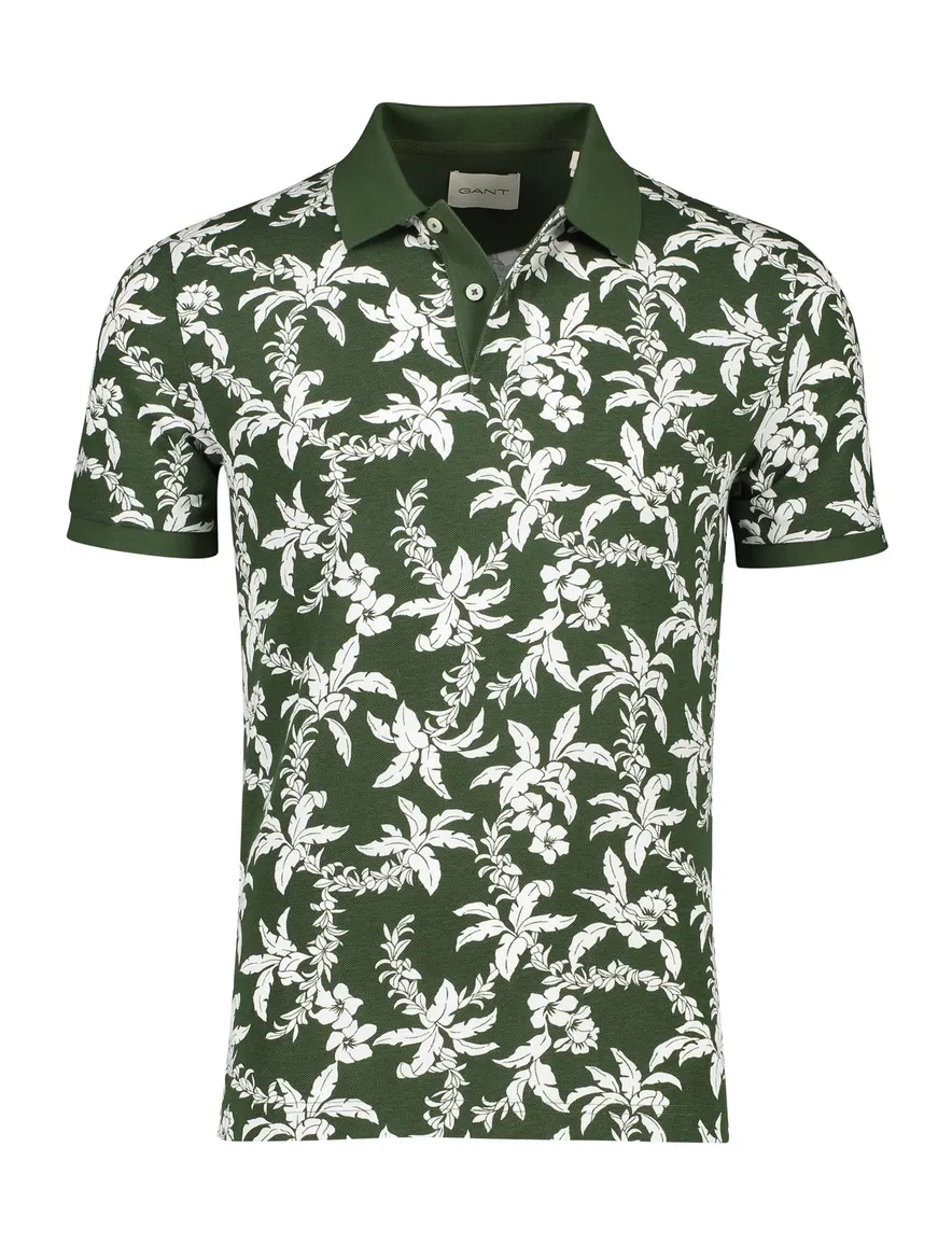Gant polo donkergroen bladeren print