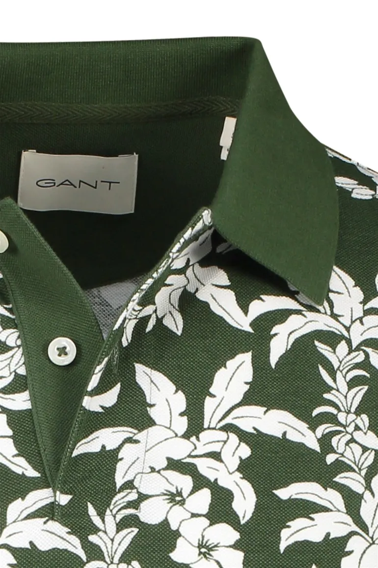 Gant polo donkergroen bladeren print