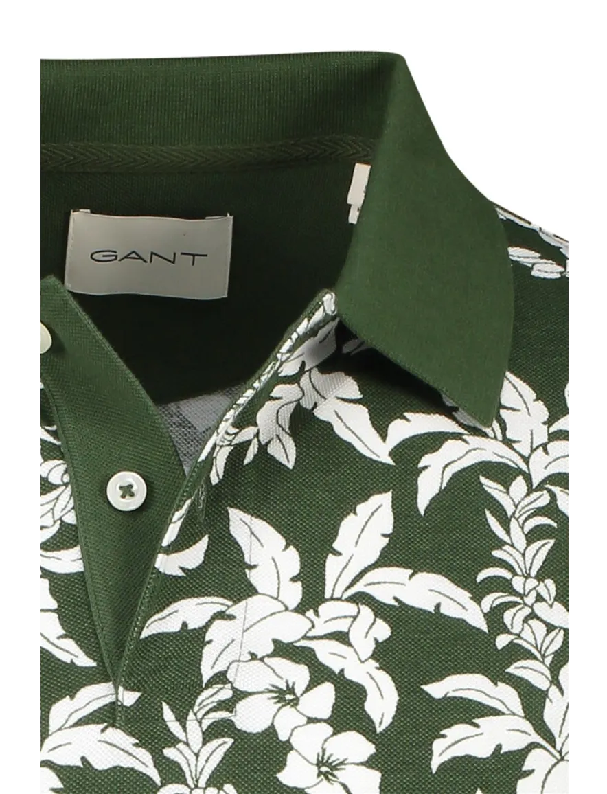 Gant polo donkergroen bladeren print