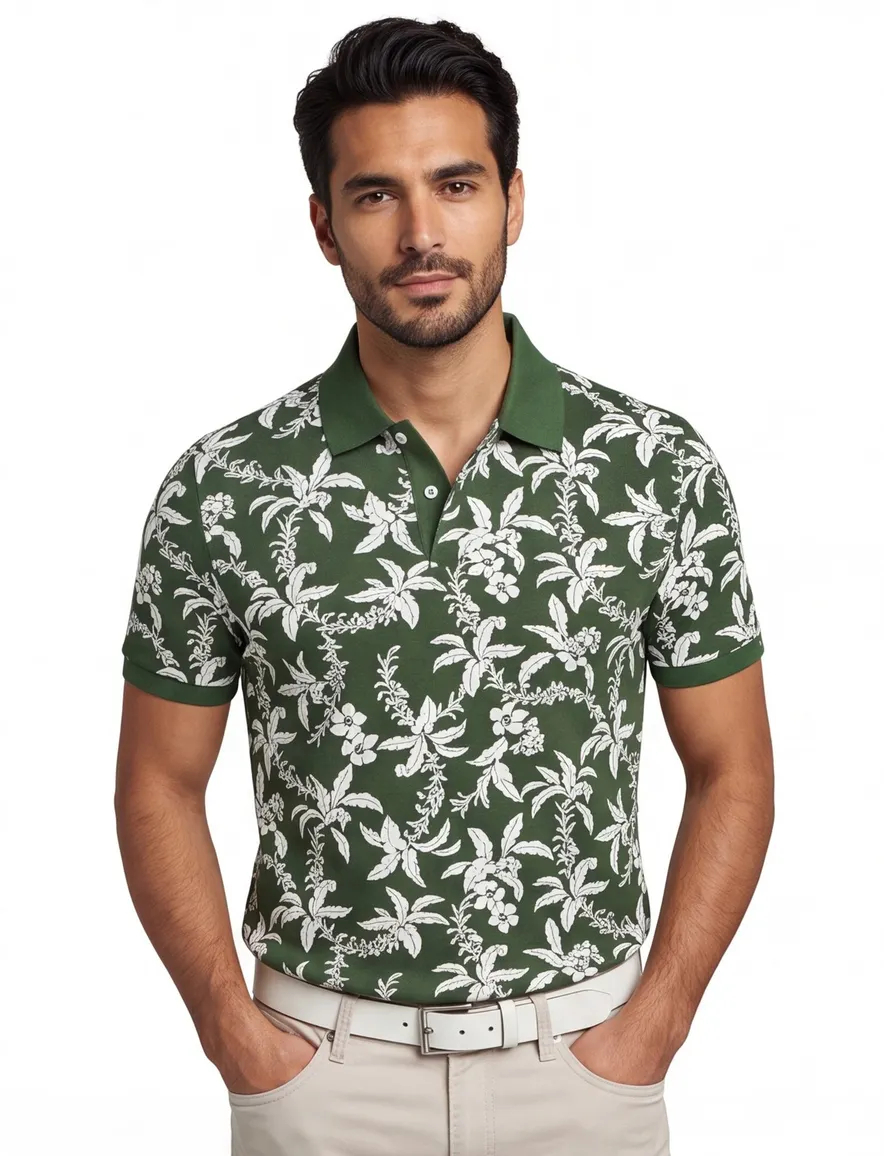 Gant polo donkergroen bladeren print