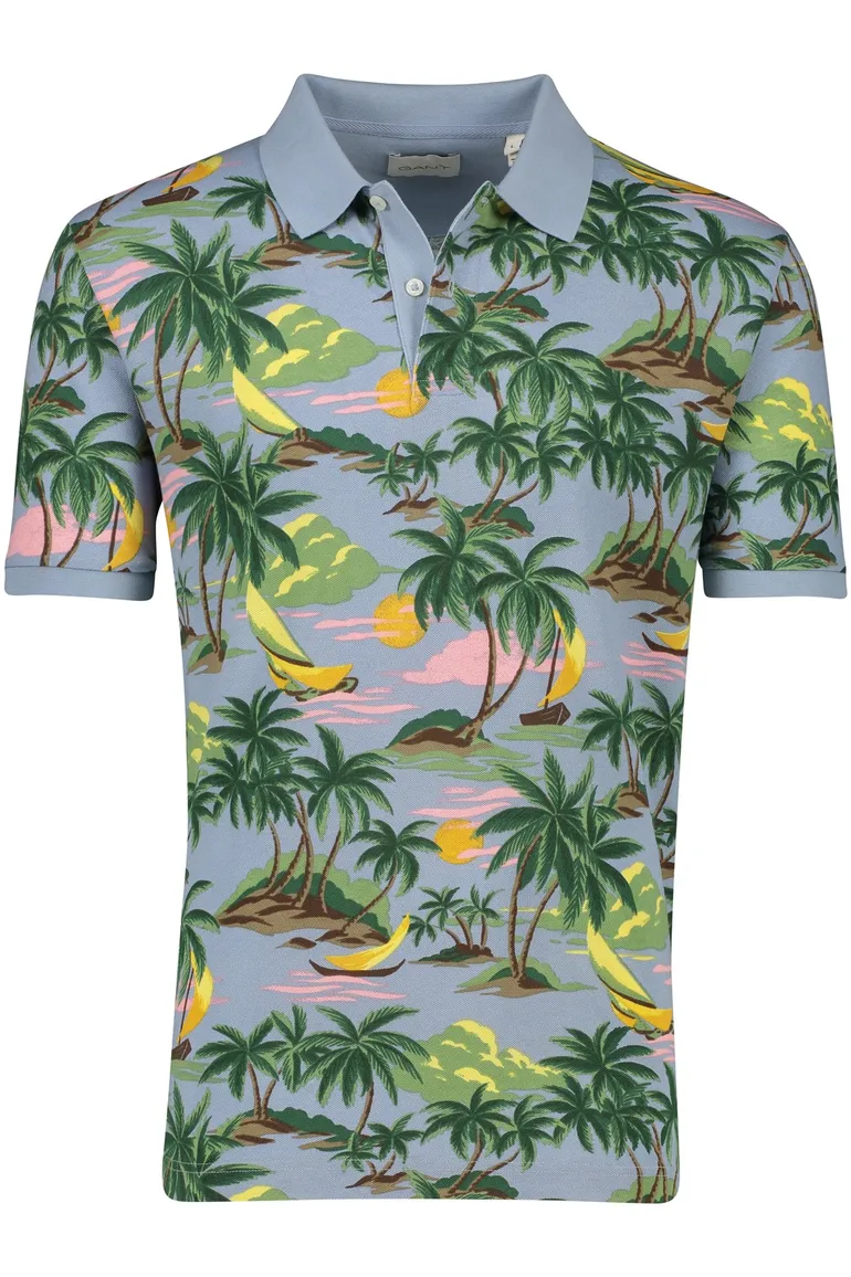 Gant polo lichtblauw geprint